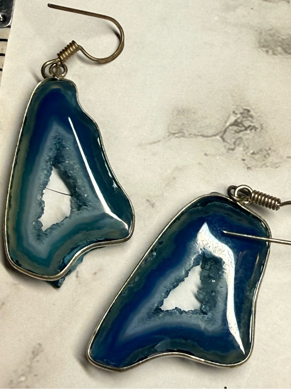 Blue Agate Slice Drop Earrings - Women Jewelry